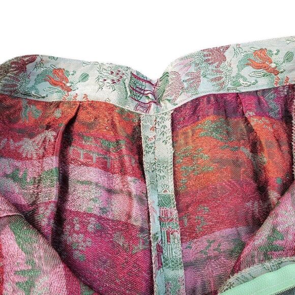 Vintage 70s Cropped Pants 4 Chinese Capri Pedal Pusher Brocade Green - Picture 5 of 10